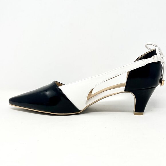 Womens Two Tone Black White Pump Bow Retro Evening Classy Office Formal Size 10M - Picture 5 of 11